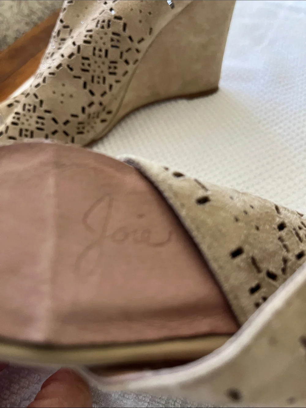 Joie Taupe Cutout Suede Wedge Mules